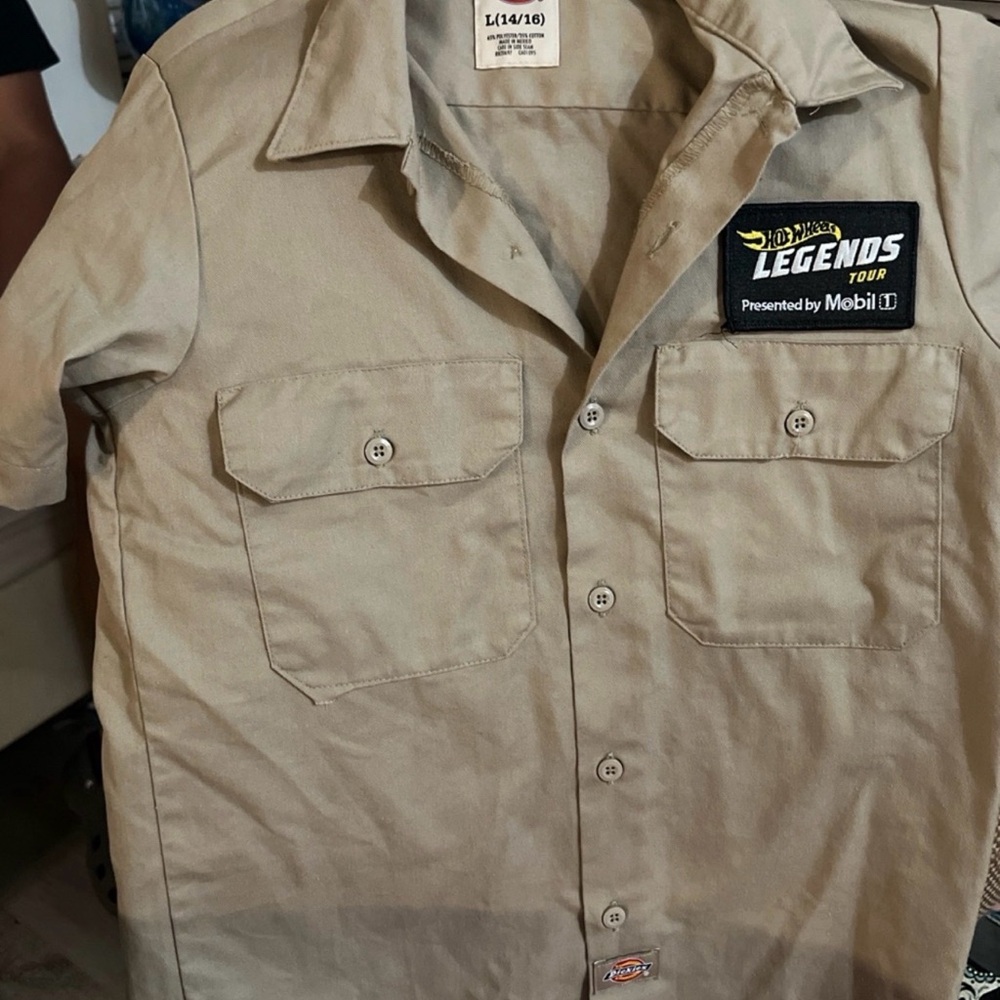 Dickies Khaki Button-Down Kids Work Shirt with Legends Patch